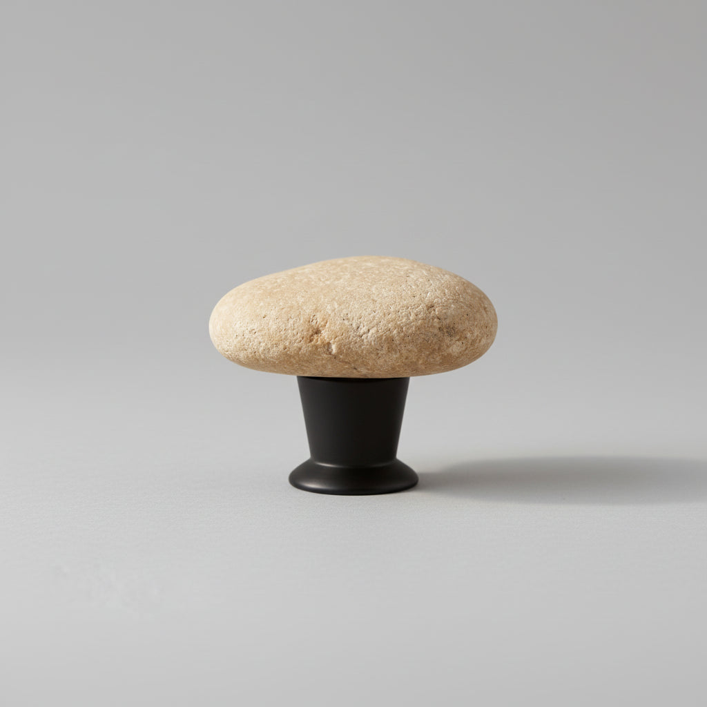 Beige Stone Knob In Black