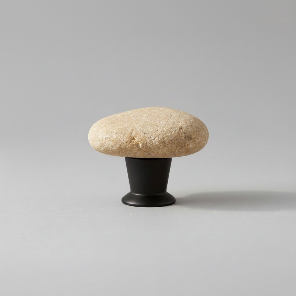 Beige Stone Knob In Black