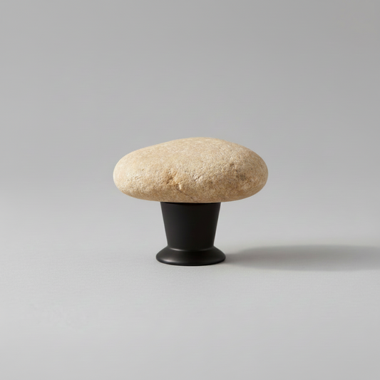 Beige Stone Knob In Black